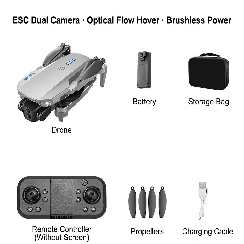 E88 GT Brushless Drone with HD Camera, Optical Flow Positioning, FPV RC Quadcopter, Screen Remote Control