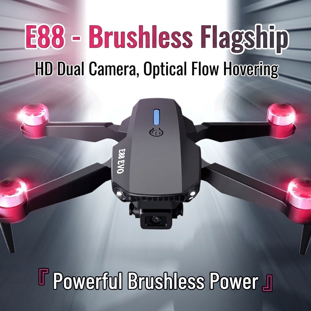 E88 EVO Foldable Drone with Dual HD Camera, Brushless Motor, Optical Flow Hovering, Long Flight Time Quadcopter