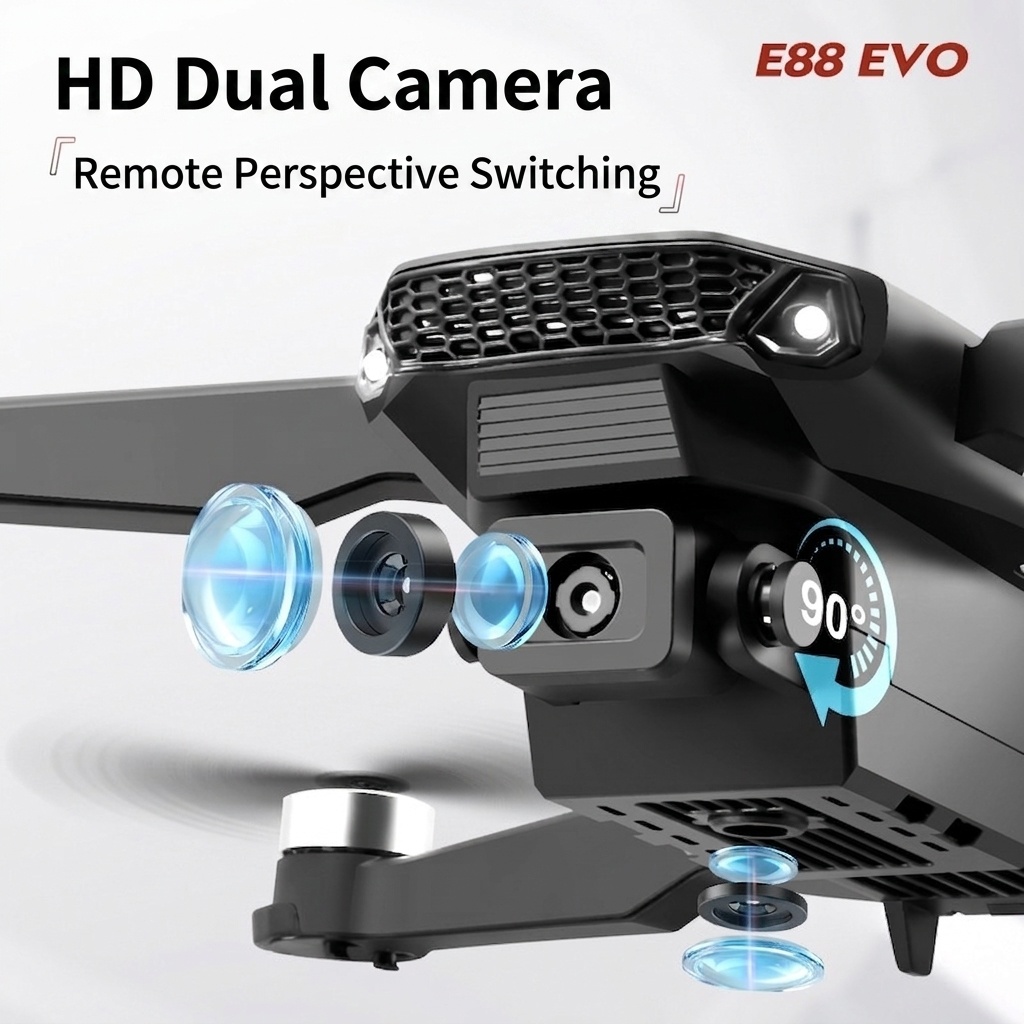 E88 EVO Foldable Drone with Dual HD Camera, Brushless Motor, Optical Flow Hovering, Long Flight Time Quadcopter