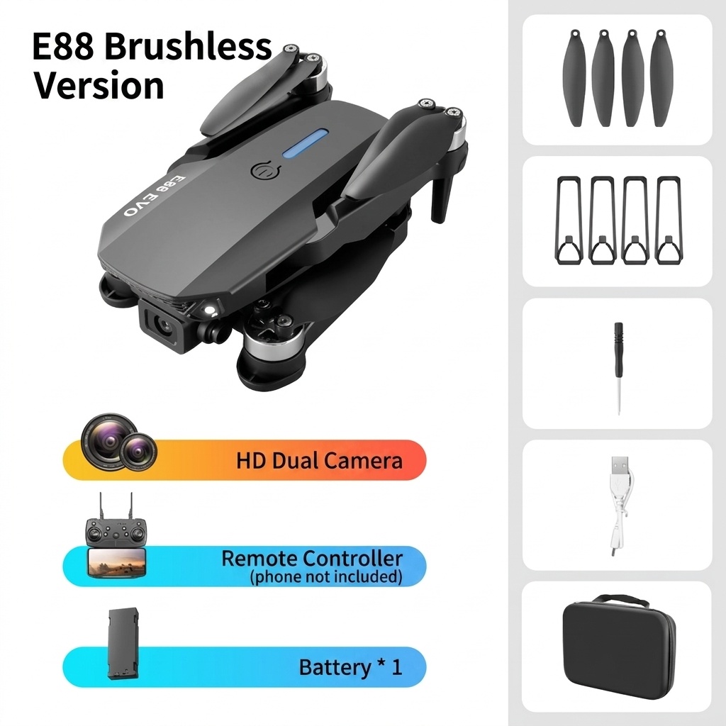 E88 EVO Foldable Drone with Dual HD Camera, Brushless Motor, Optical Flow Hovering, Long Flight Time Quadcopter