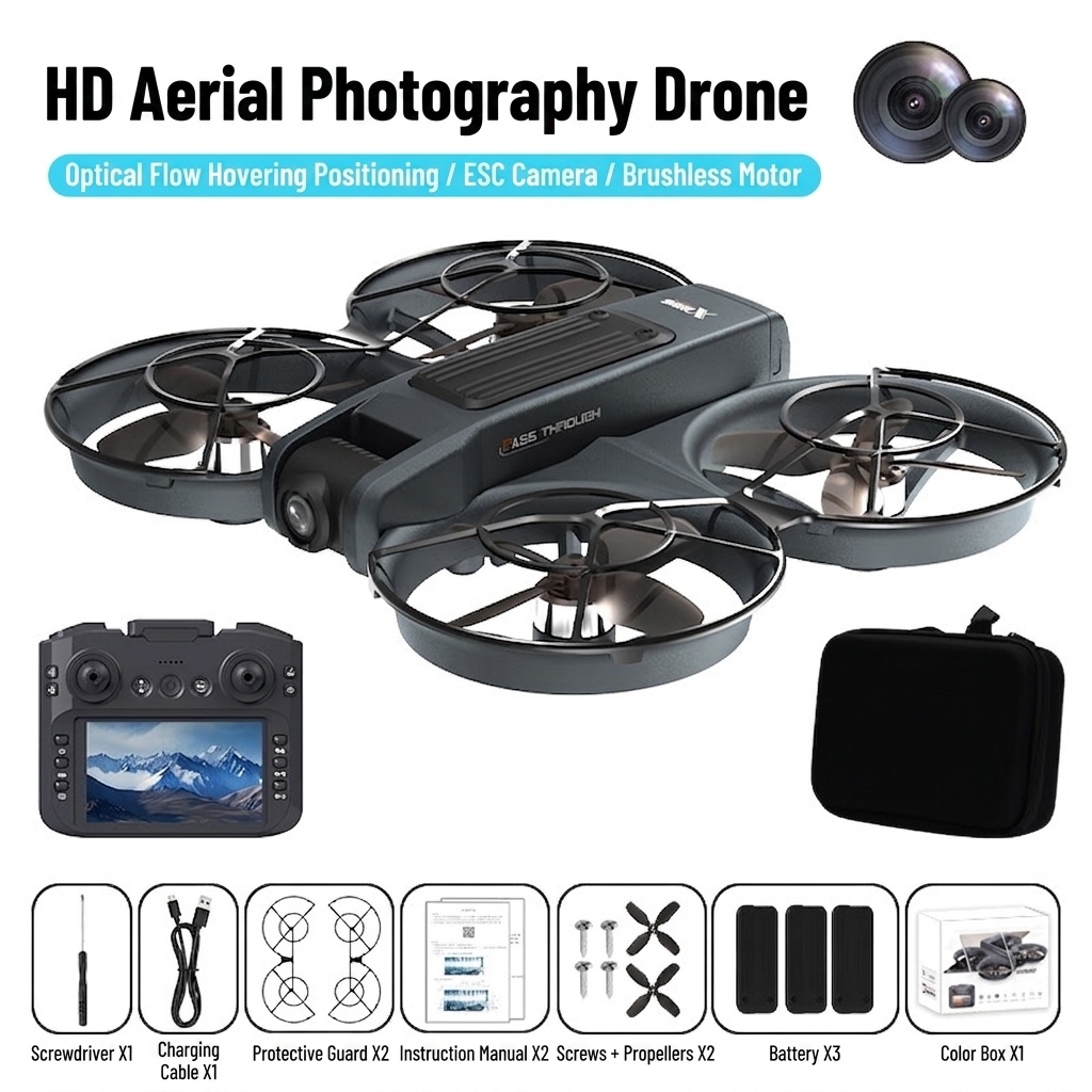 X226 FPV Drone with VR Headset, HD Camera, Integrated Screen Remote, Brushless Motor, Foldable RC Quadcopter