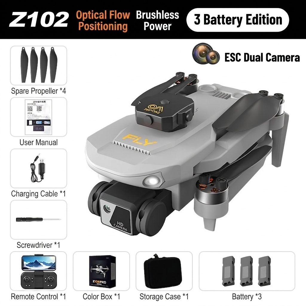 Z102 Pro Brushless Drone with HD Camera, Optical Flow Positioning, Intelligent Obstacle Avoidance, Long Flight Time