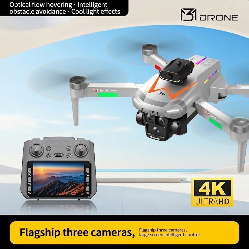 Dron M3 4K sin escobillas con cámara HD, evitación inteligente de obstáculos, control remoto con pantalla de 4,3 pulgadas, tiempo de vuelo prolongado.