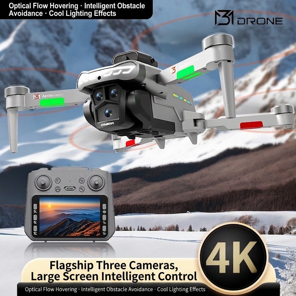 Dron M3 4K sin escobillas con cámara HD, evitación inteligente de obstáculos, control remoto con pantalla de 4,3 pulgadas, tiempo de vuelo prolongado.