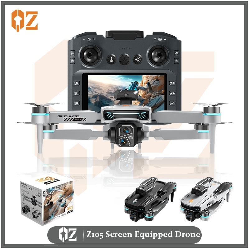 Dron RC plegable Z105 con control remoto de pantalla de 4,3 pulgadas, cámara antivibración, posicionamiento por flujo óptico y motor sin escobillas.