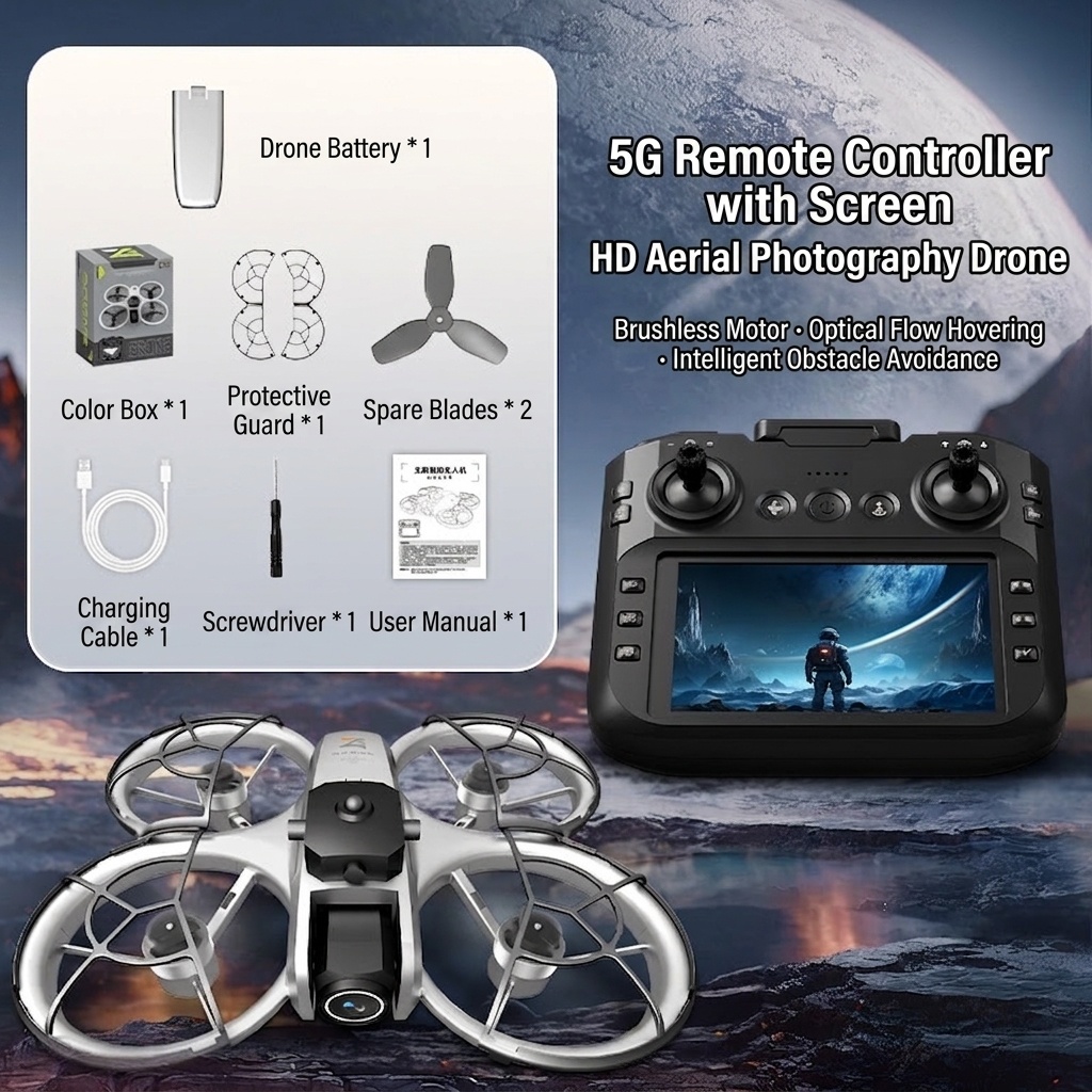 Dron Z4 sin escobillas con control por pantalla, cámara HD, posicionamiento por flujo óptico, evitación inteligente de obstáculos y auriculares de realidad virtual.