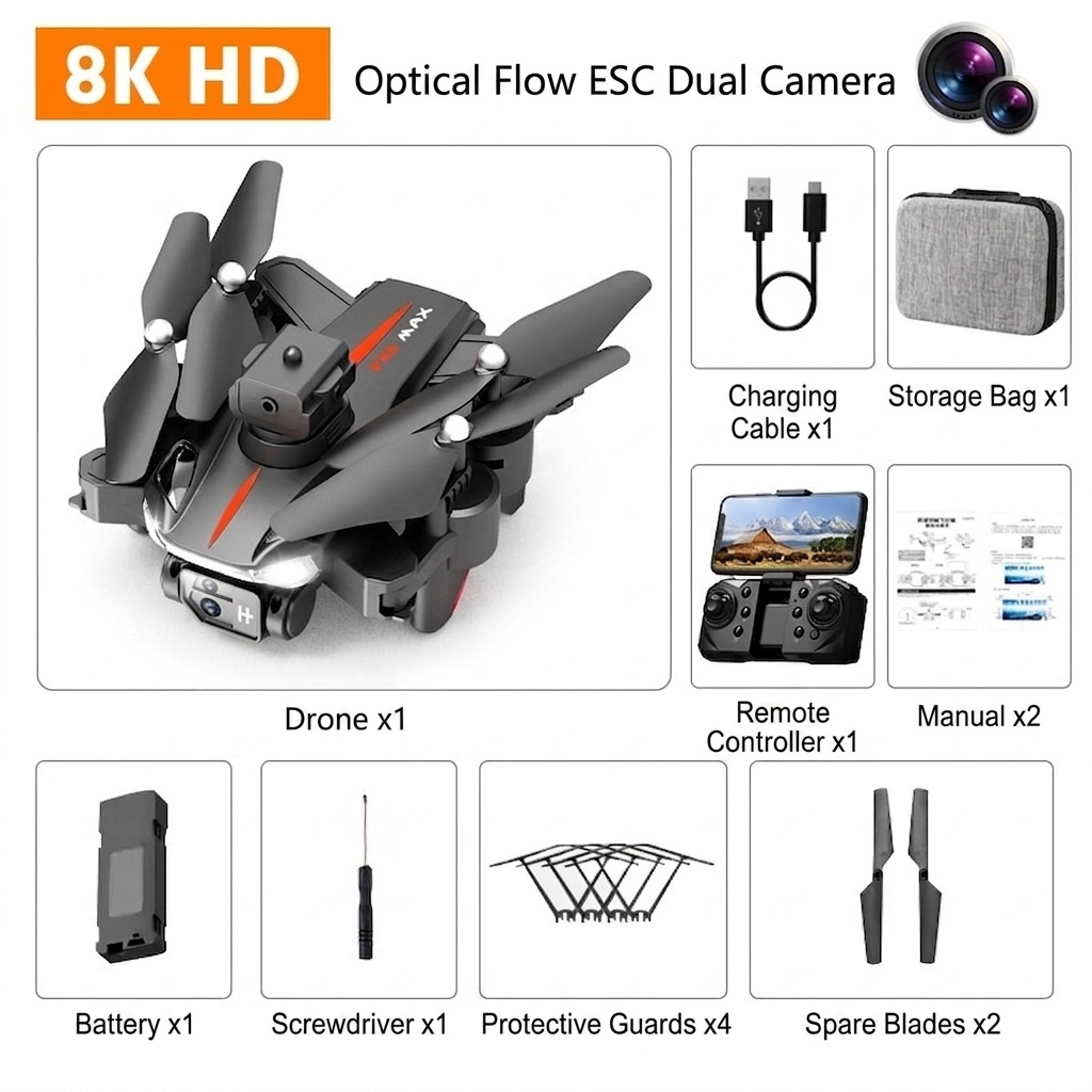 P11 Pro Max 8K HD-Drohne mit Dualkamera, intelligenter 360°-Hindernisvermeidung, optischer Flusspositionierung, faltbarer RC-Quadrocopter