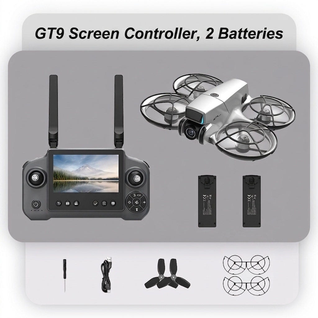 Dron GT9 controlado por pantalla con cámara HD, evitación inteligente de obstáculos, posicionamiento por flujo óptico, cuadricóptero RC plegable.