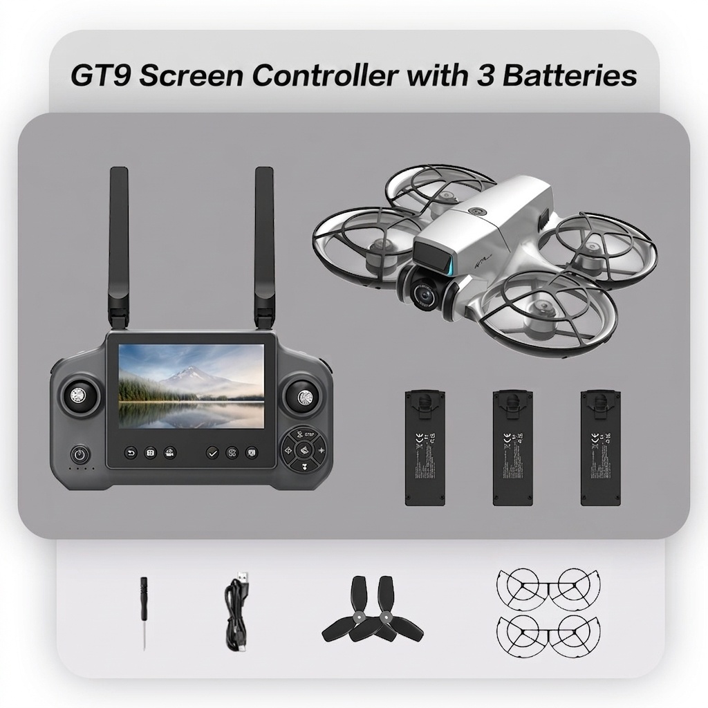 Dron GT9 controlado por pantalla con cámara HD, evitación inteligente de obstáculos, posicionamiento por flujo óptico, cuadricóptero RC plegable.