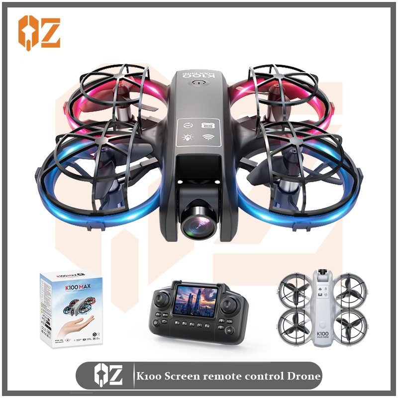 Minidron K100 Max con cámara HD, posicionamiento por flujo óptico, control remoto con pantalla, cuadricóptero RC plegable.