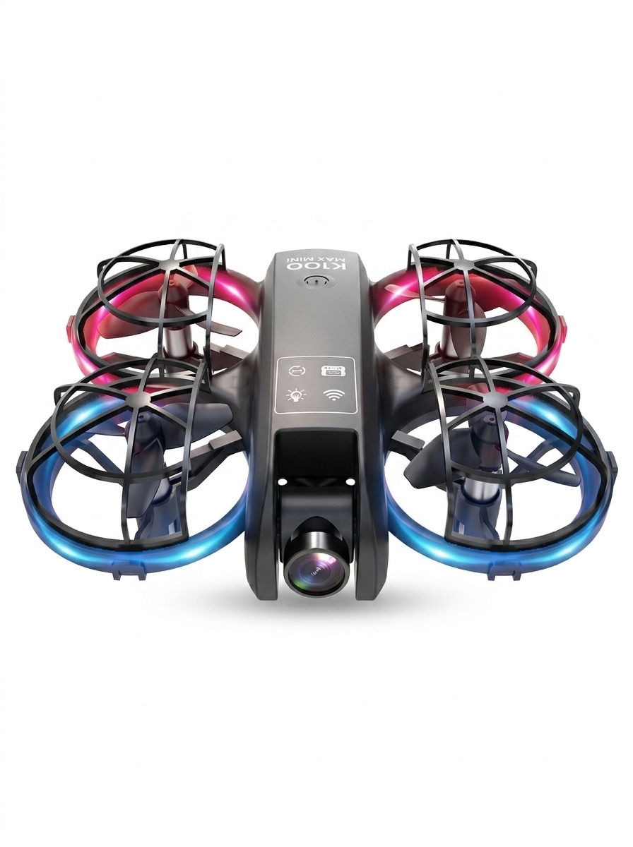 Minidron K100 Max con cámara HD, posicionamiento por flujo óptico, control remoto con pantalla, cuadricóptero RC plegable.