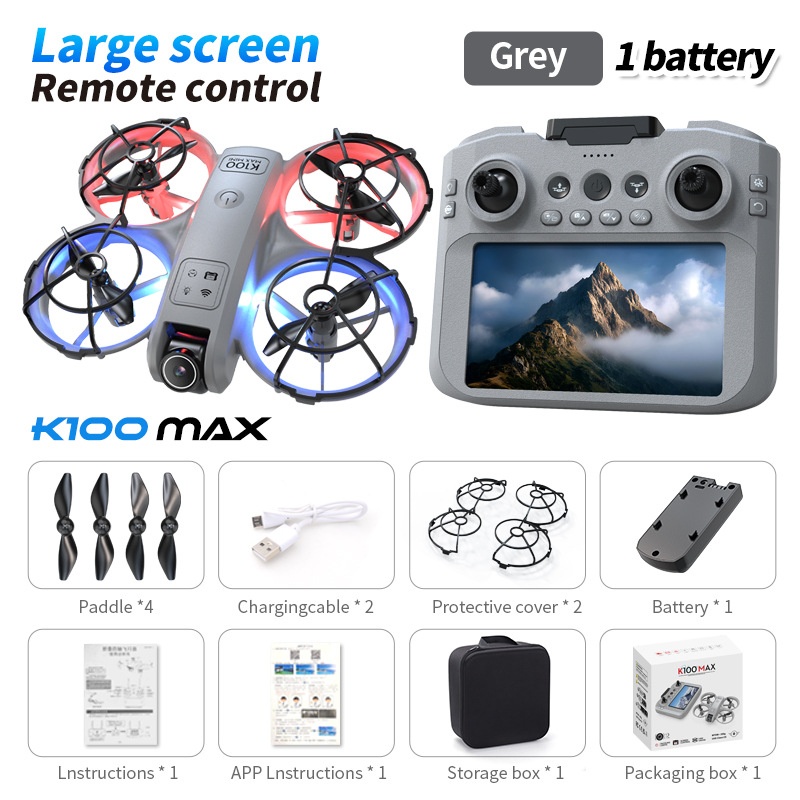 Minidron K100 Max con cámara HD, posicionamiento por flujo óptico, control remoto con pantalla, cuadricóptero RC plegable.