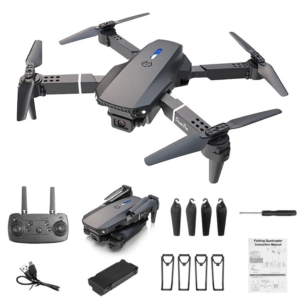 Dron plegable E88 Pro 4K con cámara dual HD, posicionamiento por flujo óptico, control remoto con pantalla, cuadricóptero RC