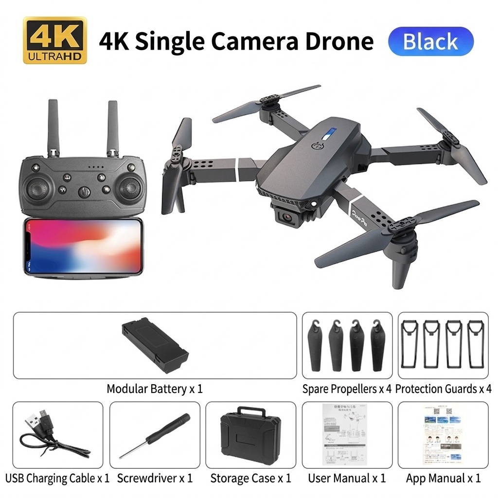 Dron plegable E88 Pro 4K con cámara dual HD, posicionamiento por flujo óptico, control remoto con pantalla, cuadricóptero RC