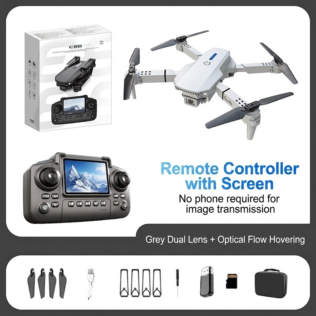 Dron plegable E88 Pro 4K con cámara dual HD, posicionamiento por flujo óptico, control remoto con pantalla, cuadricóptero RC