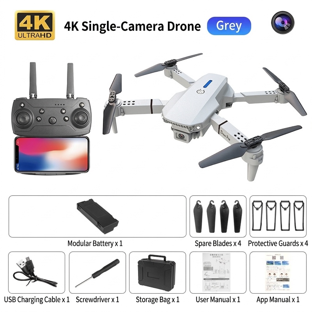 Dron plegable E88 Pro 4K con cámara dual HD, posicionamiento por flujo óptico, control remoto con pantalla, cuadricóptero RC