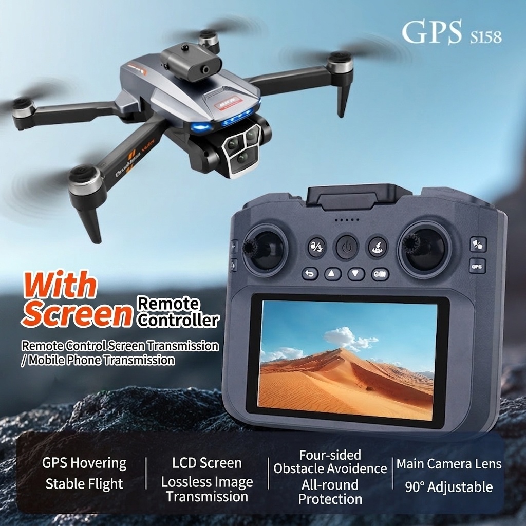 S158 GPS-Drohne mit 4K-Kamera, 4,5-Zoll-Bildschirmfernbedienung, intelligenter Hindernisvermeidung und optischem Fluss-Schwebemodus