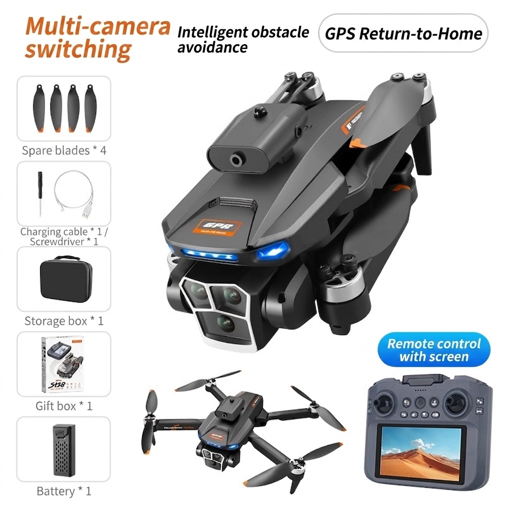 S158 GPS-Drohne mit 4K-Kamera, 4,5-Zoll-Bildschirmfernbedienung, intelligenter Hindernisvermeidung und optischem Fluss-Schwebemodus
