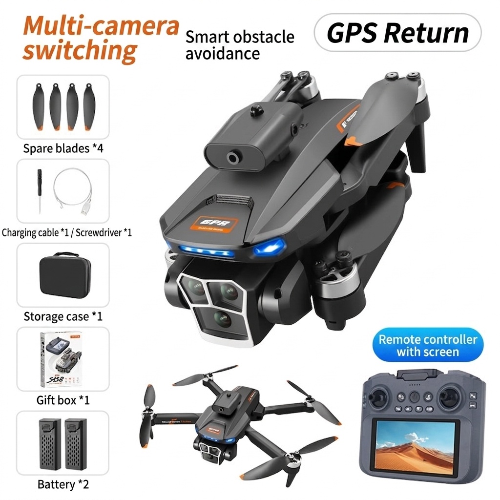 S158 GPS-Drohne mit 4K-Kamera, 4,5-Zoll-Bildschirmfernbedienung, intelligenter Hindernisvermeidung und optischem Fluss-Schwebemodus