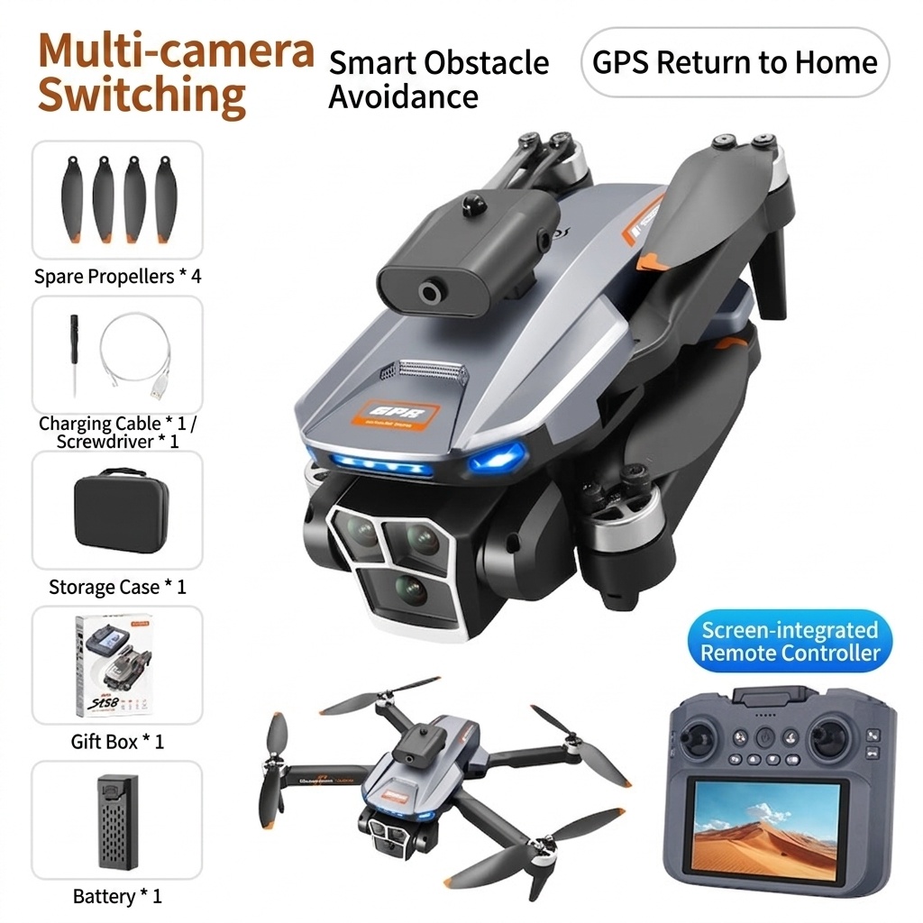 S158 GPS-Drohne mit 4K-Kamera, 4,5-Zoll-Bildschirmfernbedienung, intelligenter Hindernisvermeidung und optischem Fluss-Schwebemodus