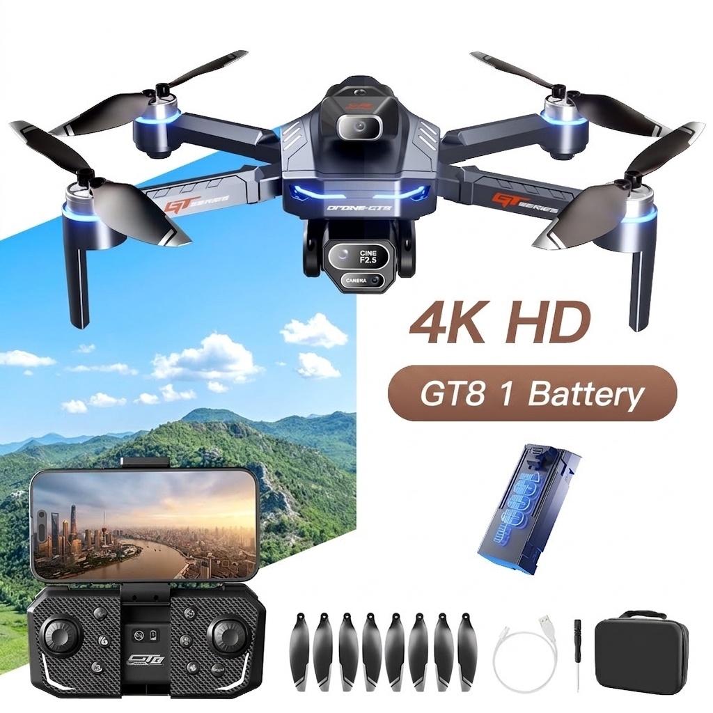 Dron GT8 4K/6K HD sin escobillas con posicionamiento GPS, vuelo estacionario por flujo óptico, vuelo de largo alcance, cuadricóptero plegable