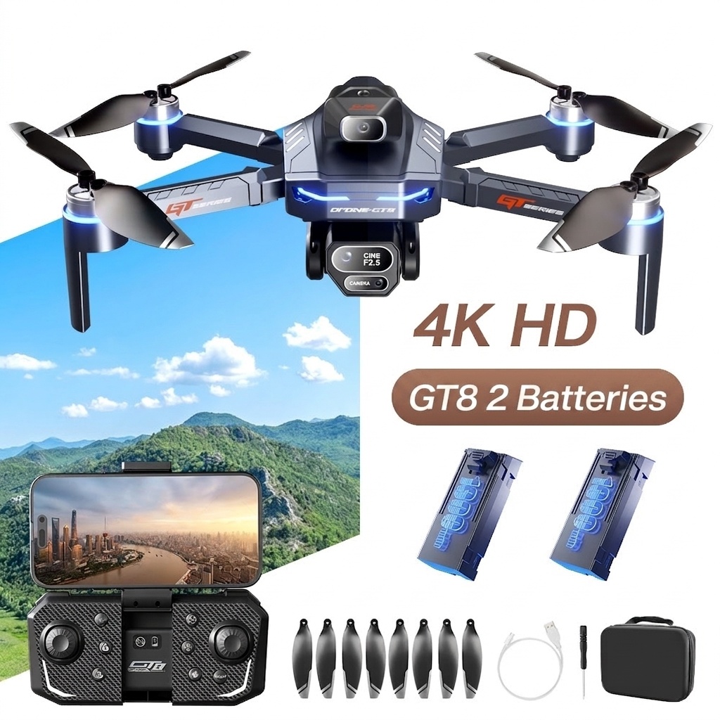 Dron GT8 4K/6K HD sin escobillas con posicionamiento GPS, vuelo estacionario por flujo óptico, vuelo de largo alcance, cuadricóptero plegable