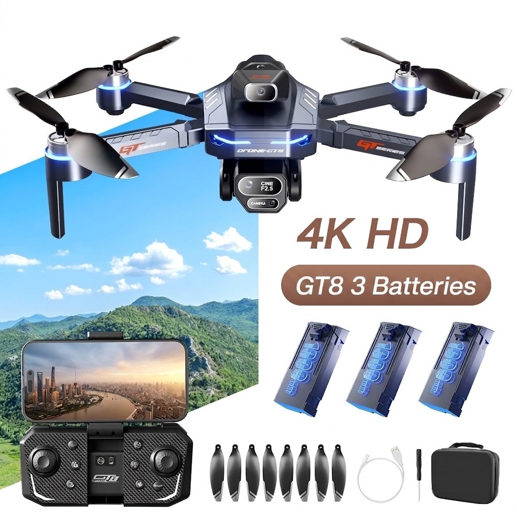 Dron GT8 4K/6K HD sin escobillas con posicionamiento GPS, vuelo estacionario por flujo óptico, vuelo de largo alcance, cuadricóptero plegable
