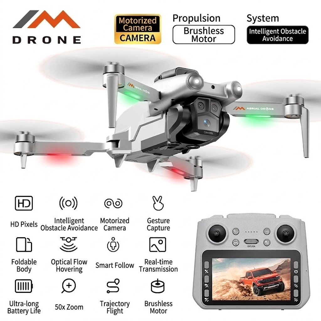 Dron M6 sin escobillas con cámara 4K, sistema inteligente de evitación de obstáculos, posicionamiento GPS y control remoto con pantalla de 4,3 pulgadas.