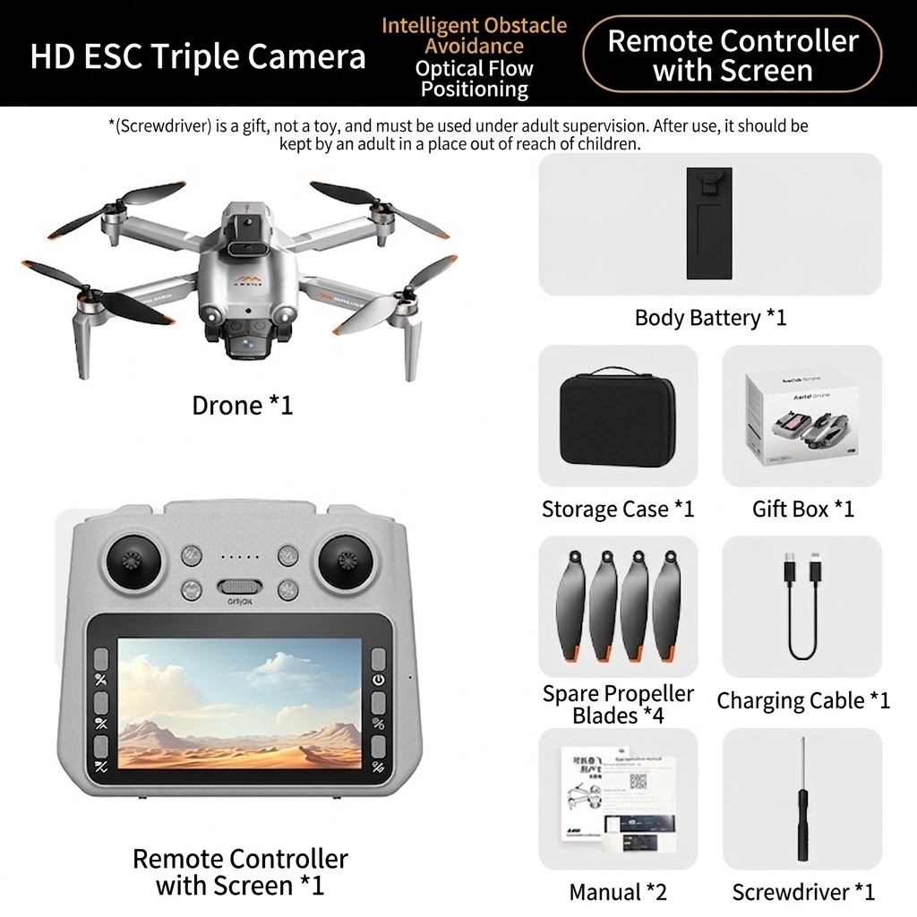 Dron M6 sin escobillas con cámara 4K, sistema inteligente de evitación de obstáculos, posicionamiento GPS y control remoto con pantalla de 4,3 pulgadas.