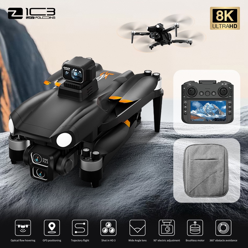 Dron GPS Z1C3 8K UHD con pantalla de 4,5 pulgadas, control remoto, sistema inteligente de evitación de obstáculos por láser y motor sin escobillas.