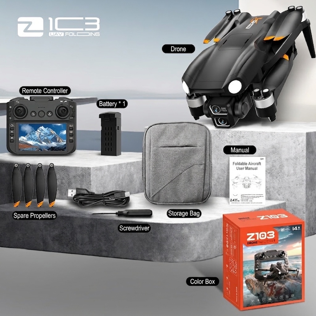 Dron GPS Z1C3 8K UHD con pantalla de 4,5 pulgadas, control remoto, sistema inteligente de evitación de obstáculos por láser y motor sin escobillas.