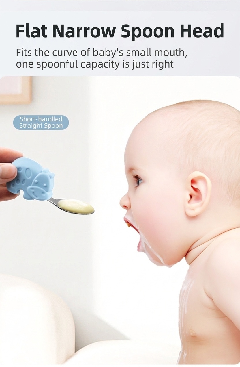 Baby Self-Feeding Spoon & Fork Set - Silicone & Steel