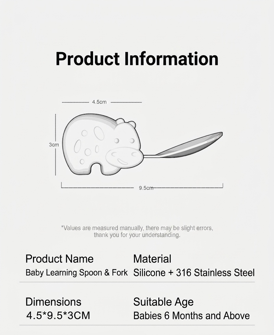 Baby Self-Feeding Spoon & Fork Set - Silicone & Steel