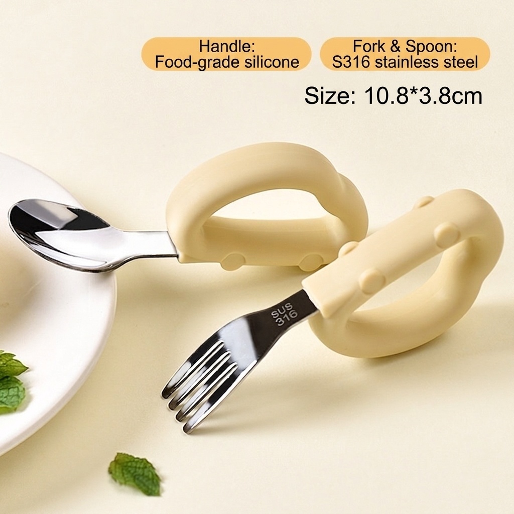 Baby Self-Feeding Training Utensil Set - Spoon & Fork