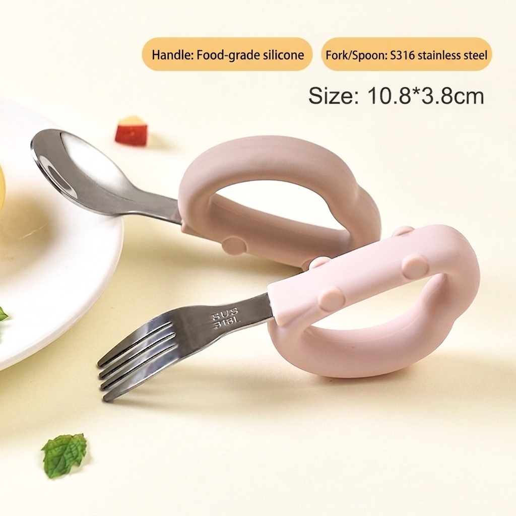 Baby Self-Feeding Training Utensil Set - Spoon & Fork