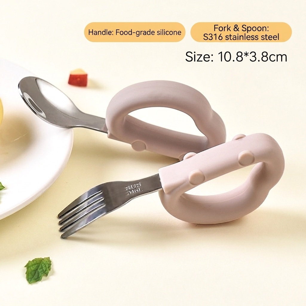 Baby Self-Feeding Training Utensil Set - Spoon & Fork
