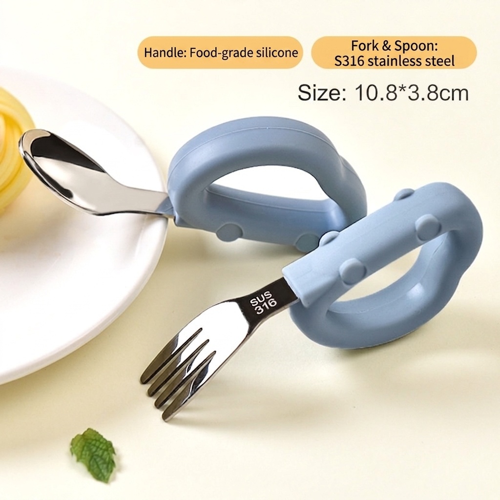 Baby Self-Feeding Training Utensil Set - Spoon & Fork