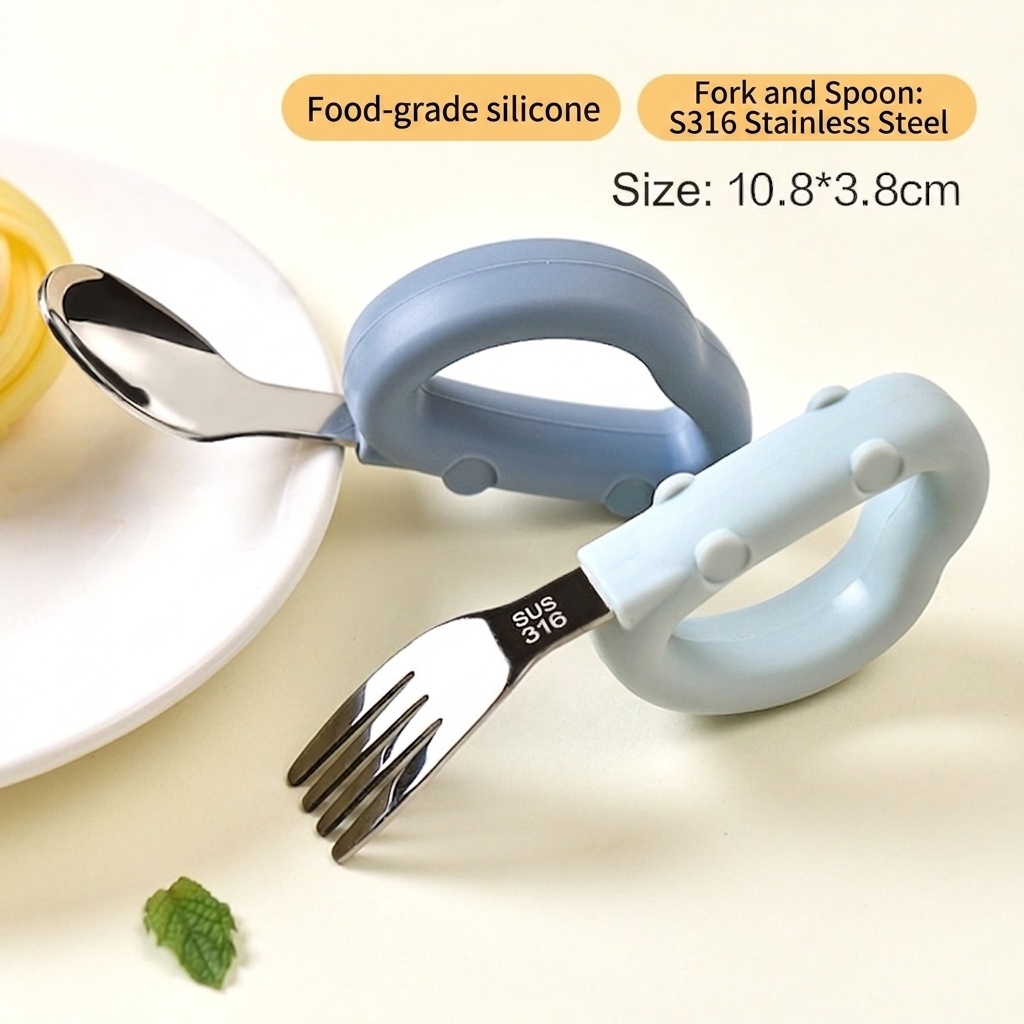 Baby Self-Feeding Training Utensil Set - Spoon & Fork