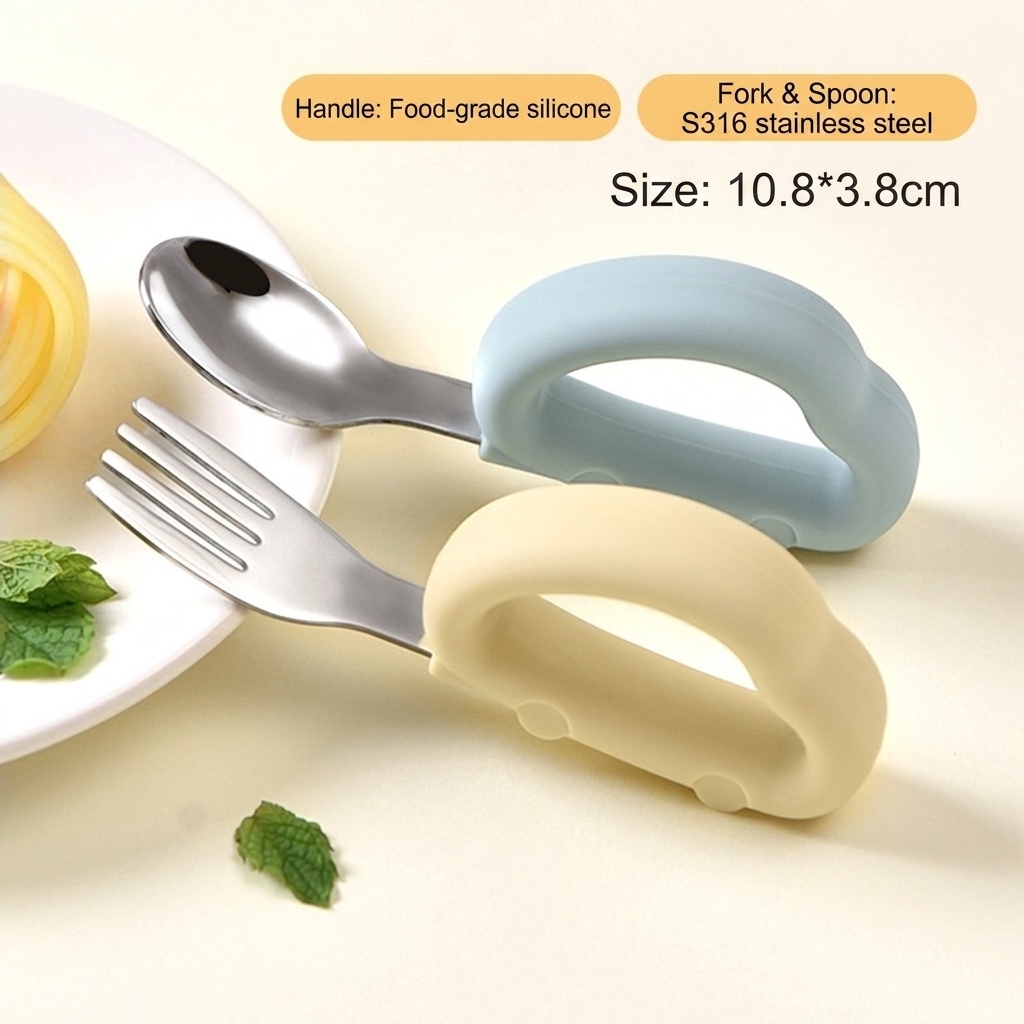 Baby Self-Feeding Training Utensil Set - Spoon & Fork