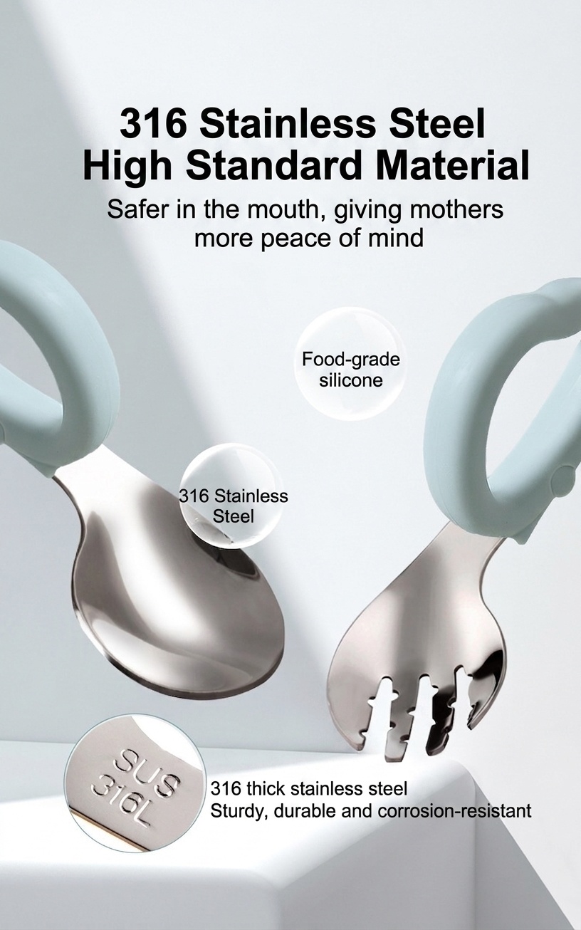 Baby Self-Feeding Training Utensil Set - Spoon & Fork