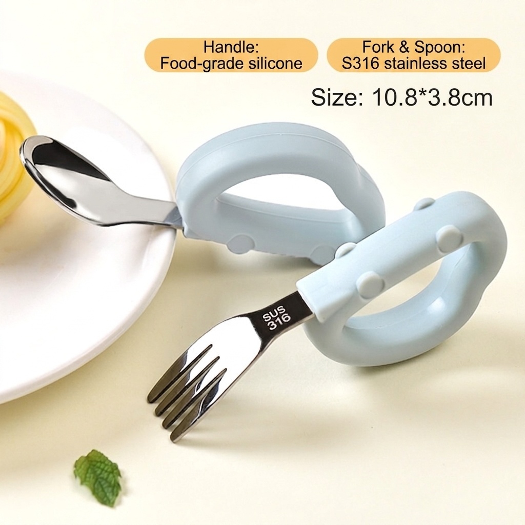 Baby Self-Feeding Training Utensil Set - Spoon & Fork