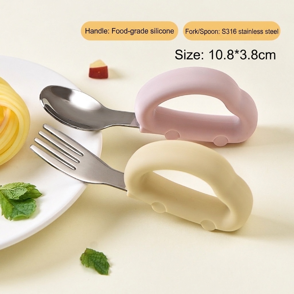 Baby Self-Feeding Training Utensil Set - Spoon & Fork