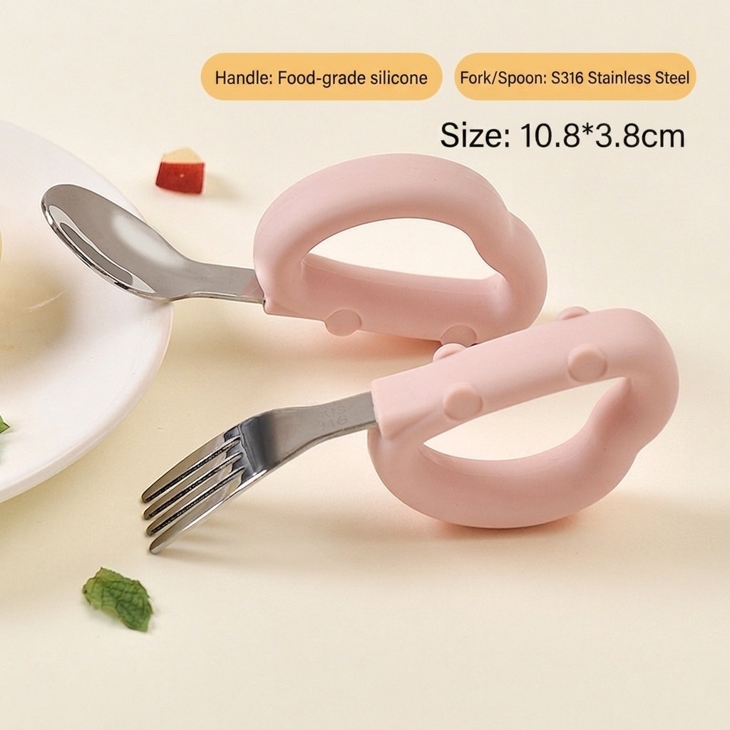 Baby Self-Feeding Training Utensil Set - Spoon & Fork