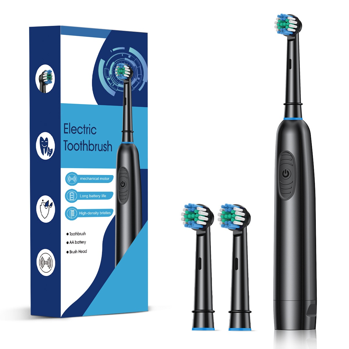 Powerful Electric Toothbrush with Mechanical Motor, High-Density Bristles, Travel Case