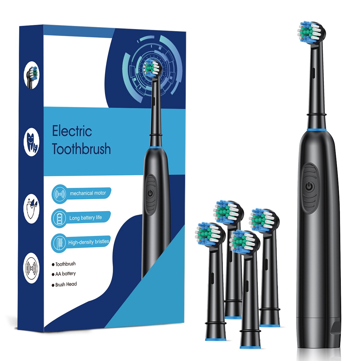 Powerful Electric Toothbrush with Mechanical Motor, High-Density Bristles, Travel Case