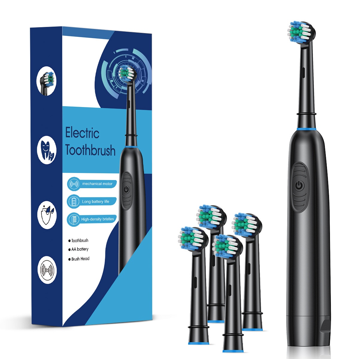Powerful Electric Toothbrush with Mechanical Motor, High-Density Bristles, Travel Case