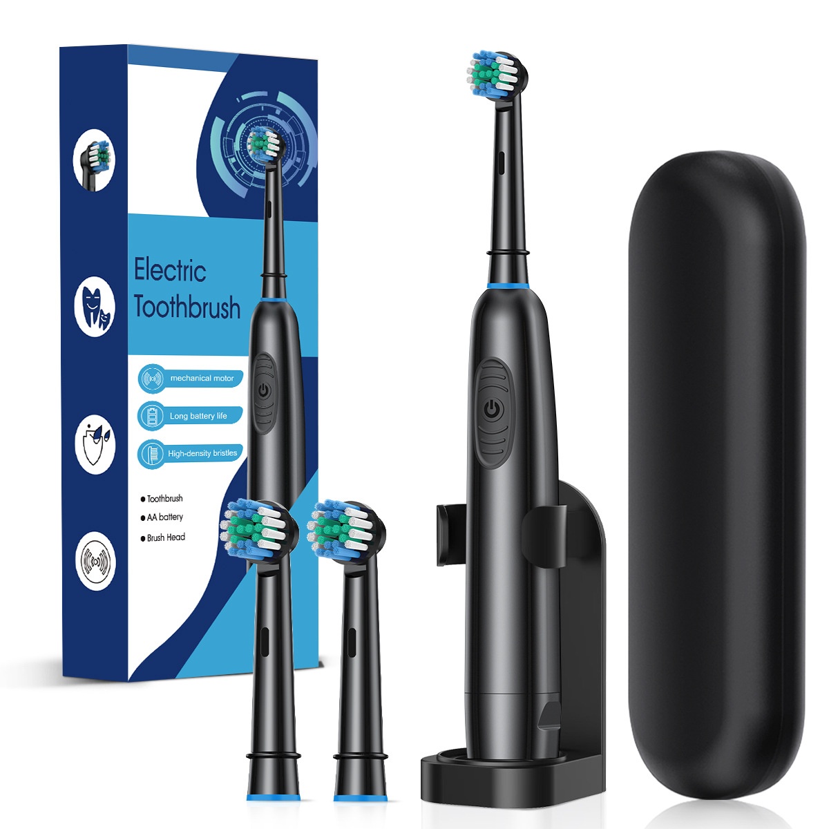 Powerful Electric Toothbrush with Mechanical Motor, High-Density Bristles, Travel Case