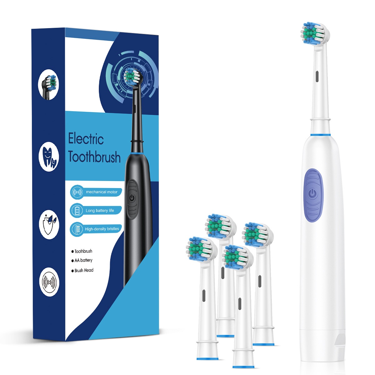 Powerful Electric Toothbrush with Mechanical Motor, High-Density Bristles, Travel Case