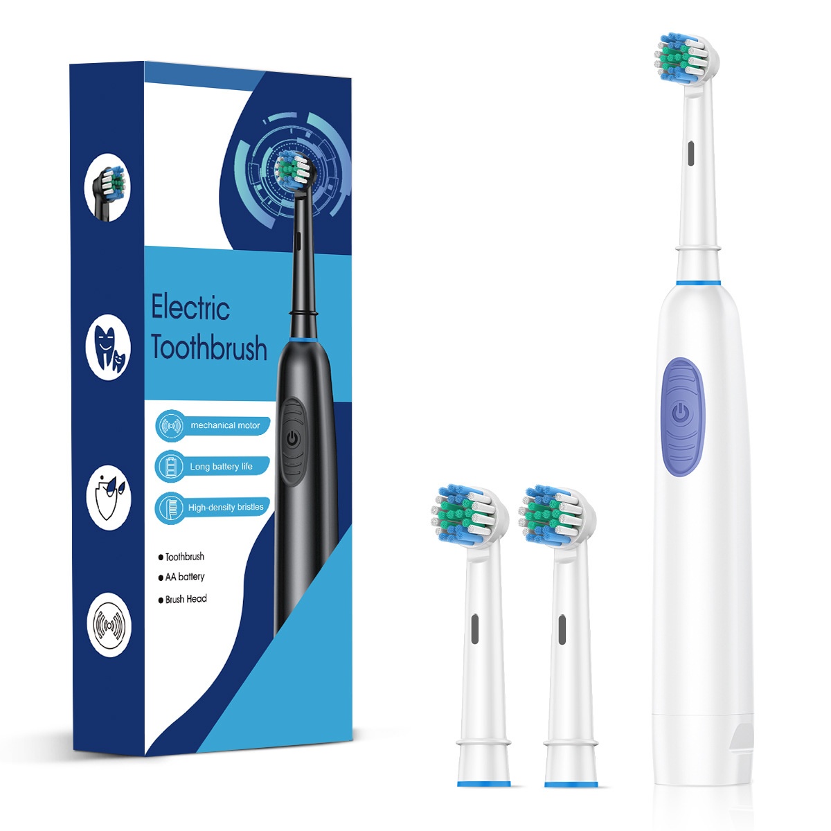 Powerful Electric Toothbrush with Mechanical Motor, High-Density Bristles, Travel Case