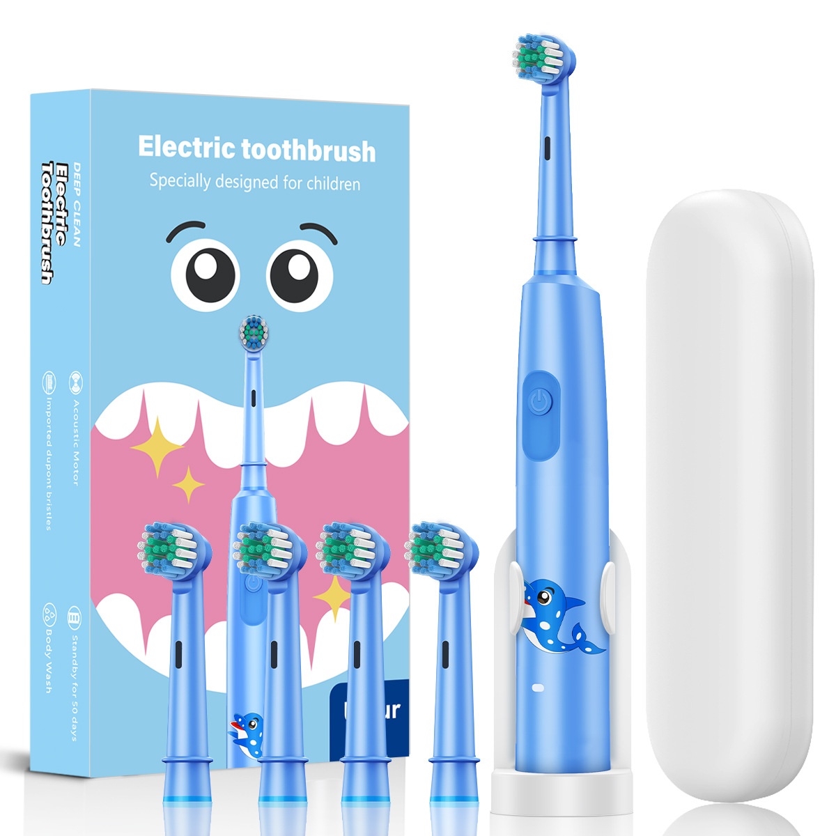 Brosse à dents électrique sonique pour enfants, motif animaux, 8 têtes de rechange, étui de voyage